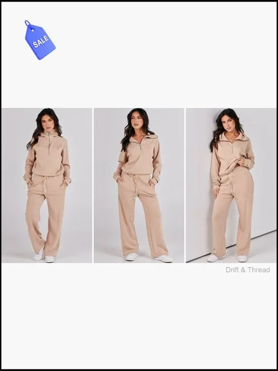 Loose Fit Sweatsuit Set with Wide Leg Pants for Lounge Travel Active Wear - Picture 7 of 7